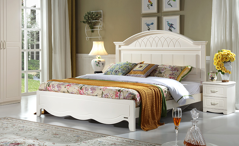 全友家居 韩式田园木质室家具1.8米板式床