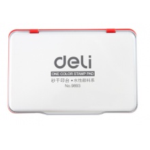 得力（deli） 9893 大号秒干印台方形金属外盒财务专用红色速干印泥办公用品 红色