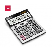 得力(deli)双电源宽屏办公桌面计算器 财务计算机 办公文具用品 银灰色1654